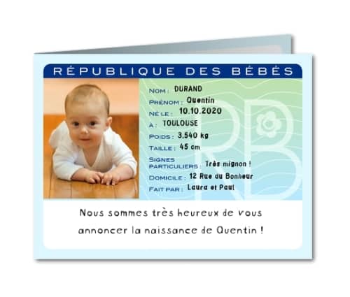 Faire-part de naissance : carte d'identité