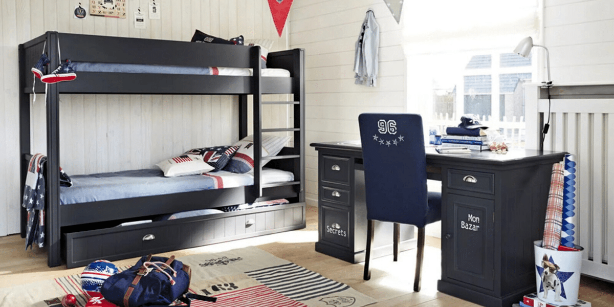 lit superposé noir dans une chambre enfant newport marque Maisons du Monde