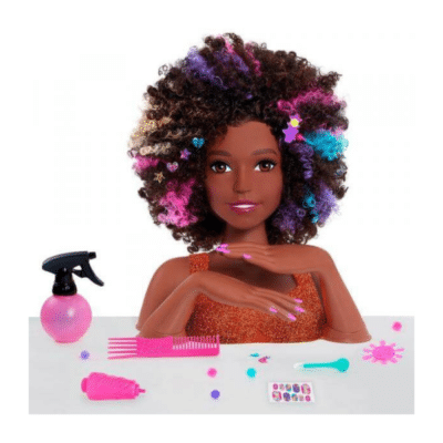 Tête-coiffer-brune-coupe-afro-Barbie