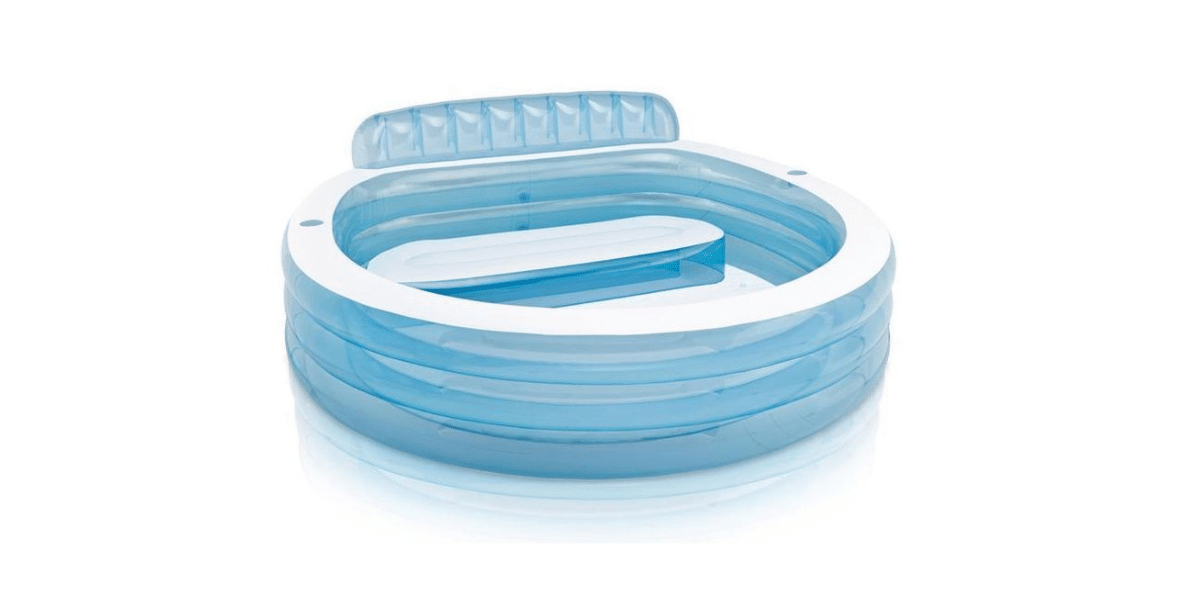 piscine gonflable bleu et transparent avec banc et dossier marque Intex